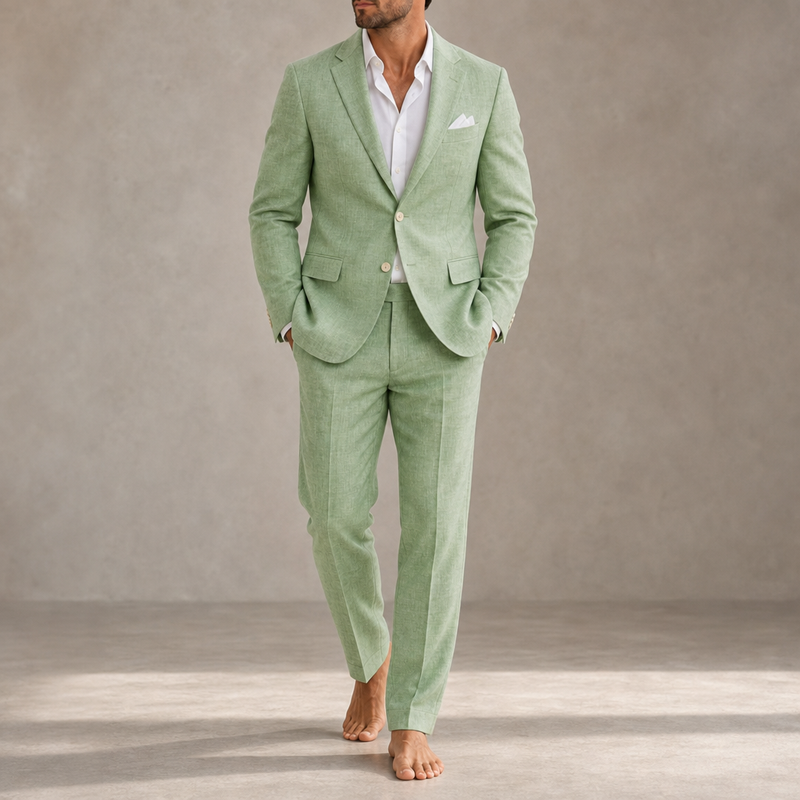 Ios Linen Slim Fit Suit in Light Green