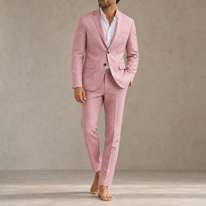 Ios Linen Slim Fit Suit in Pink