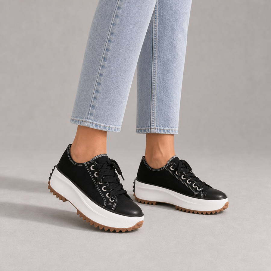 Jerez Orthopedic Platform Canvas Sneakers in Midnight Black