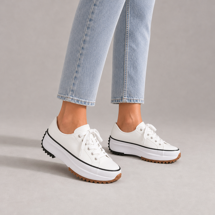 Jerez Orthopedic Platform Canvas Sneakers in Ivory White