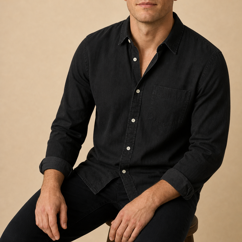 Kakopetria Casual Cotton Button-Up in Black