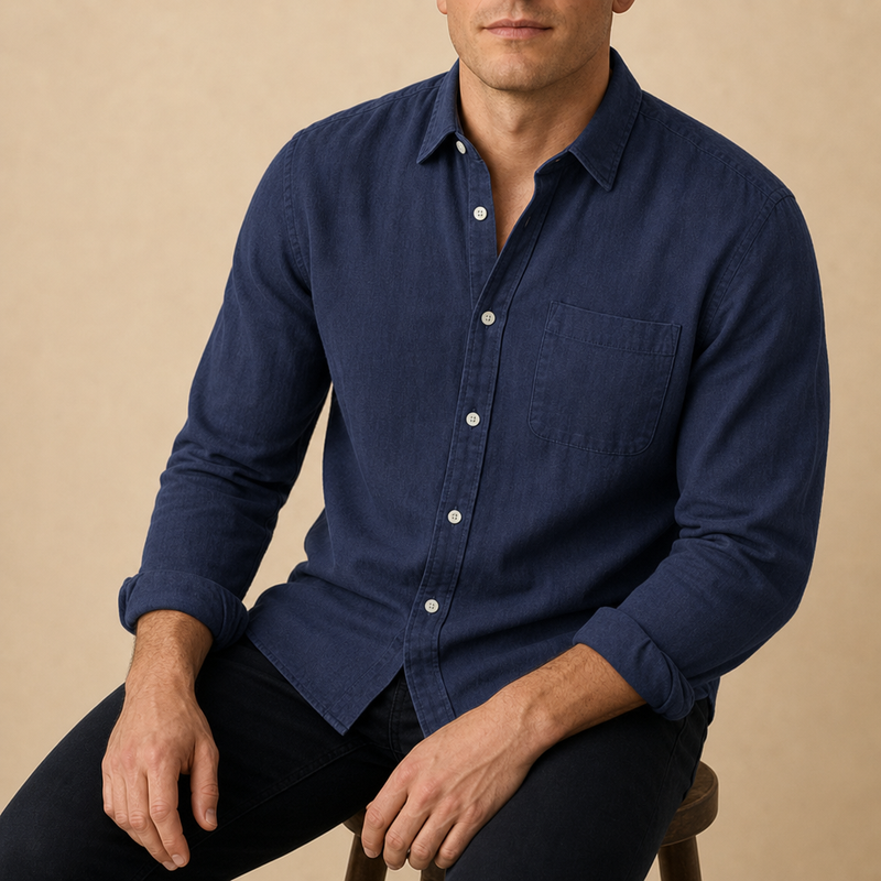 Kakopetria Casual Cotton Button-Up in Navy Blue