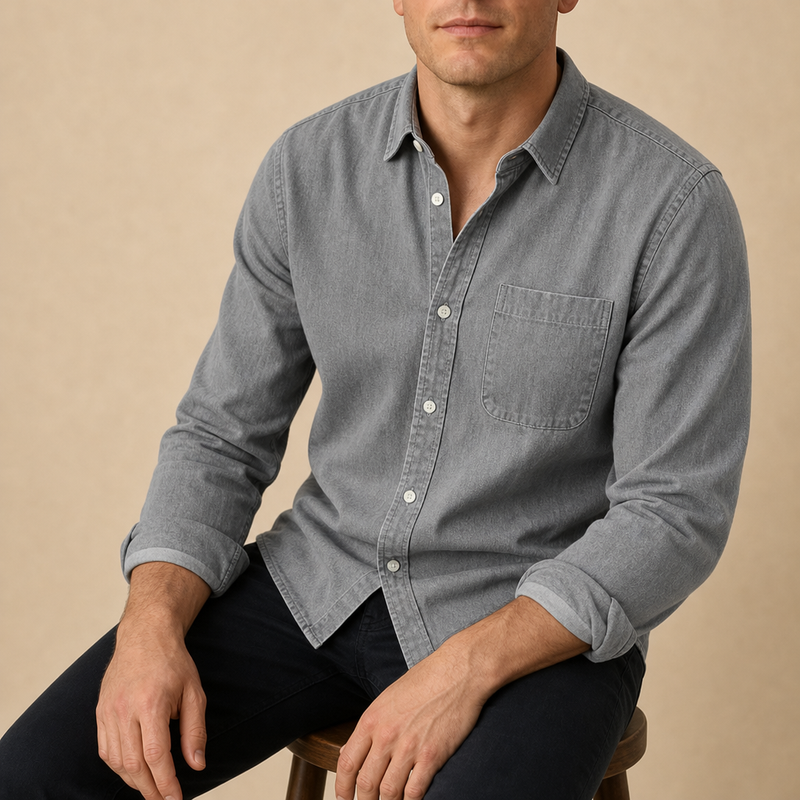 Kakopetria Casual Cotton Button-Up in Gray