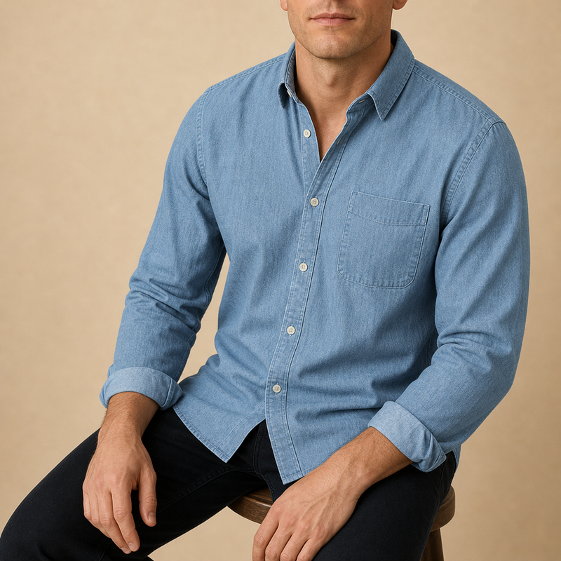 Kakopetria Casual Cotton Button-Up in Sky Blue