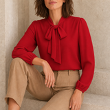Kythnos Bow-Tie Neck Blouse in Scarlet Red