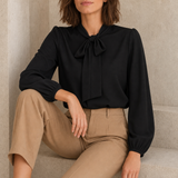 Kythnos Bow-Tie Neck Blouse in Jet Black