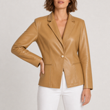 Lefkada Lambskin Leather Blazer in Camel