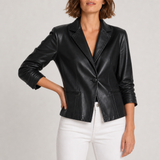 Lefkada Lambskin Leather Blazer in Black