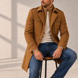 Lerici Wool Utility Overcoat in Cognac Brown