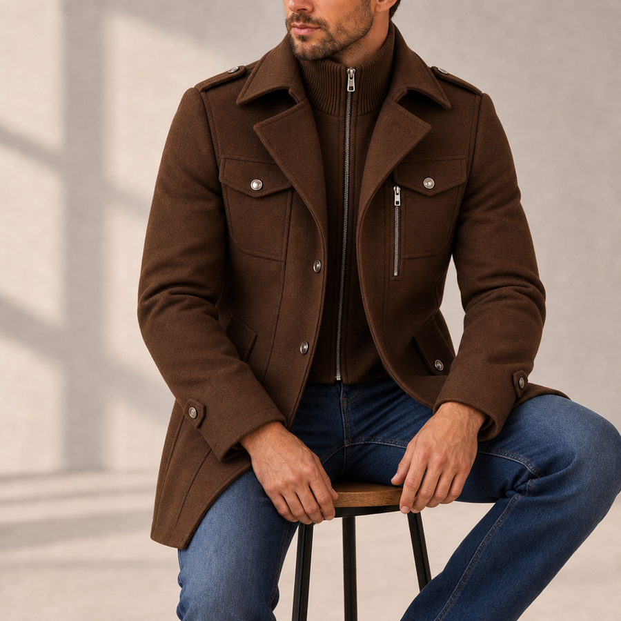 Lerici Wool Utility Overcoat in Cocoa Brown