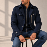 Lerici Wool Utility Overcoat in Navy Blue