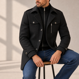 Lerici Wool Utility Overcoat in Obsidian Black