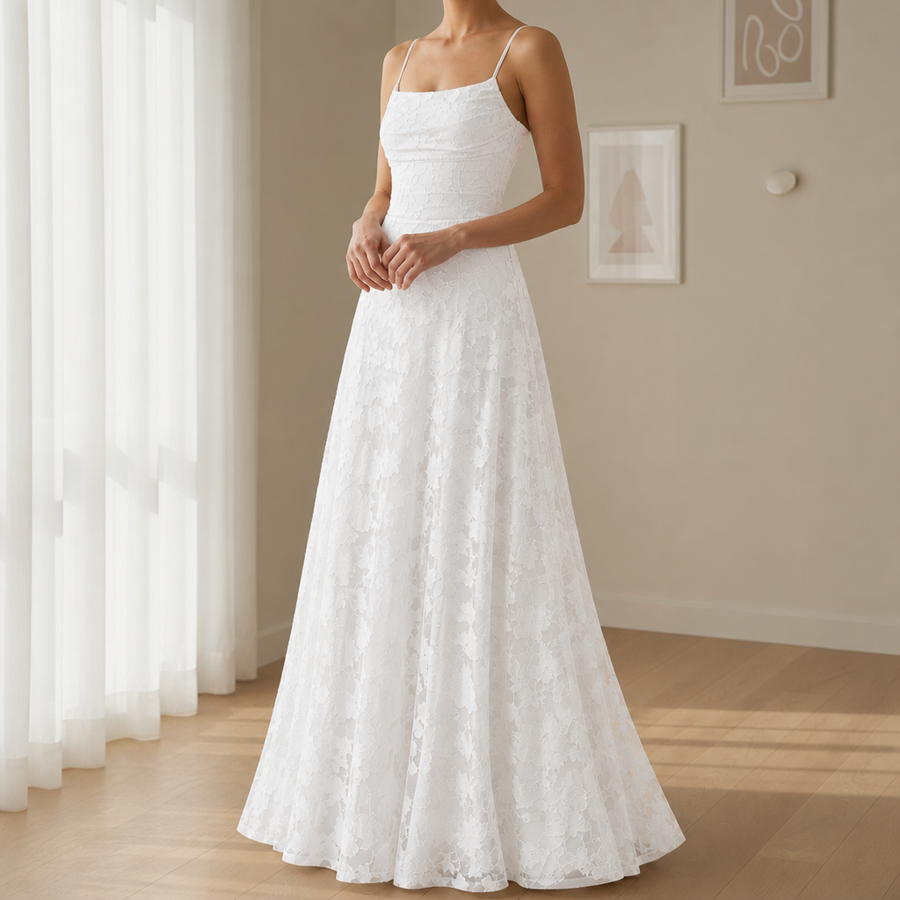 Leros Floral Lace Maxi Dress in White