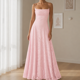Leros Floral Lace Maxi Dress in Pink
