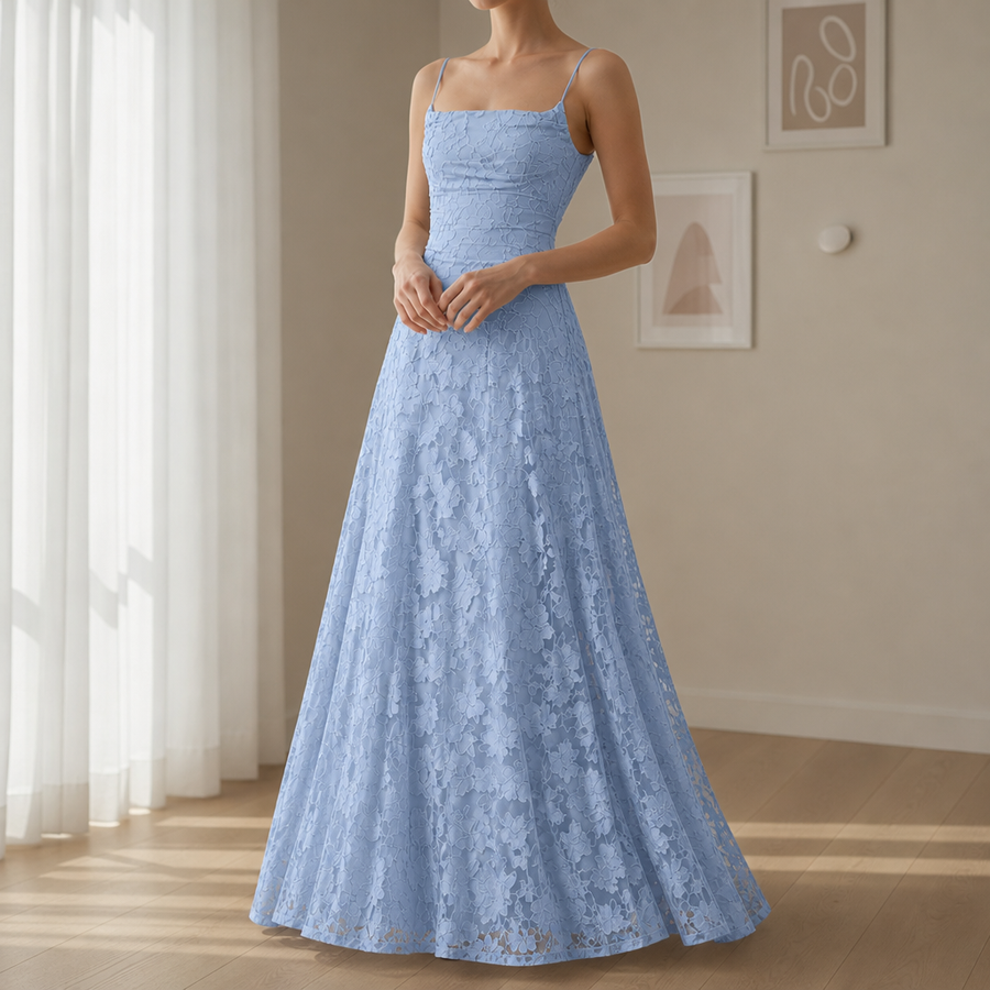 Leros Floral Lace Maxi Dress in Blue