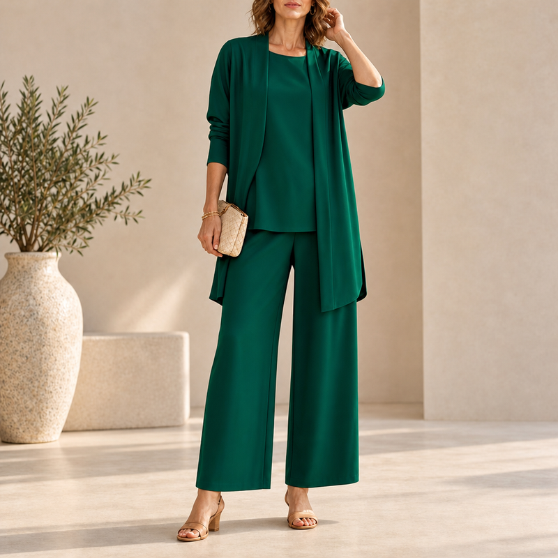 Lourmarin Wide Leg Three-Piece Set in Green