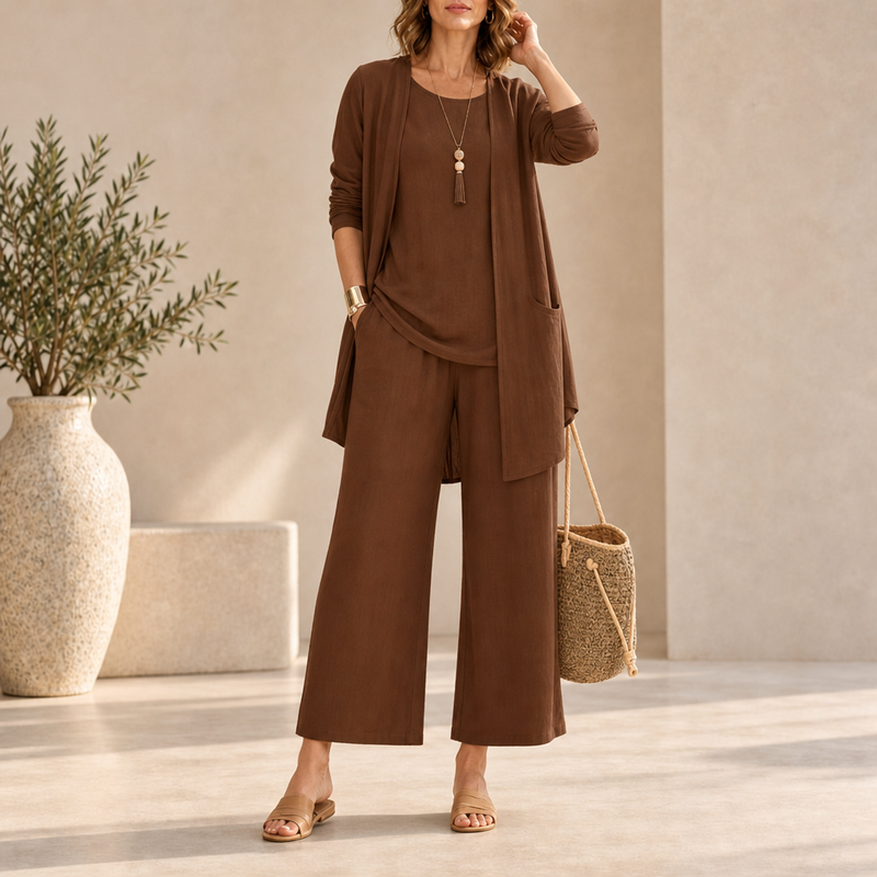 Lourmarin Wide Leg Three-Piece Set in Dark Brown