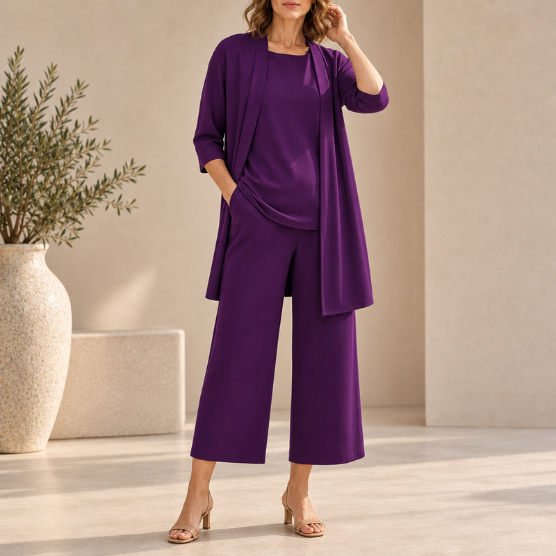 Lourmarin Wide Leg Three-Piece Set in Purple