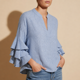Lucca Floral Ruffle Sleeve Blouse in Blue