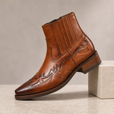 Mallorca Western Leather Ankle Boots in Cognac Brown