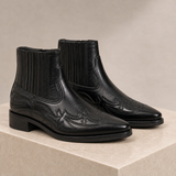Mallorca Western Leather Ankle Boots in Obsidian Black