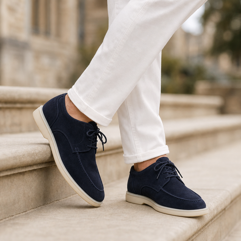 Mantova Suede Lace-Up Derbies in Navy