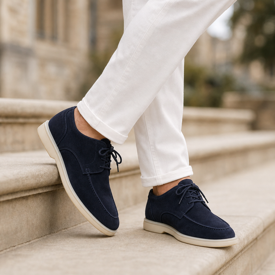 Mantova Suede Lace-Up Derbies in Navy