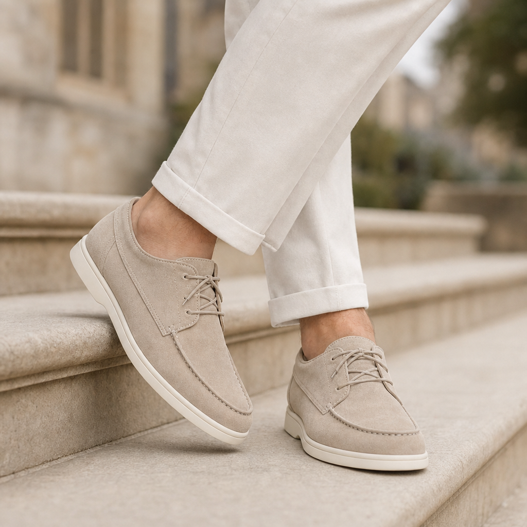 Mantova Suede Lace-Up Derbies in Beige