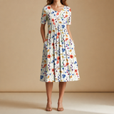 Menerbes Floral Print Midi Dress in Red Flowers