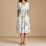 Menerbes Floral Print Midi Dress in Yellow Flowers
