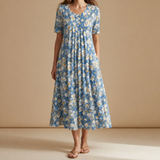 Menerbes Floral Print Midi Dress in Light Blue