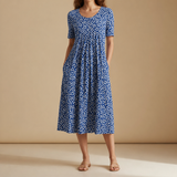 Menerbes Floral Print Midi Dress in Blue