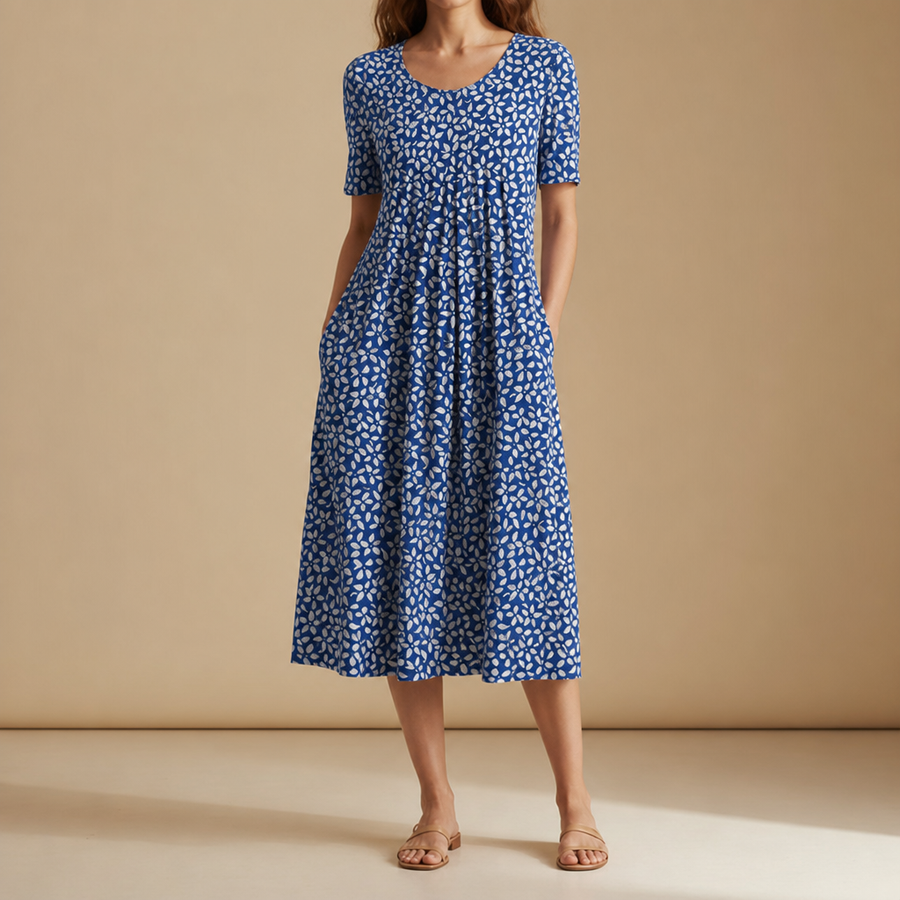 Menerbes Floral Print Midi Dress in Blue