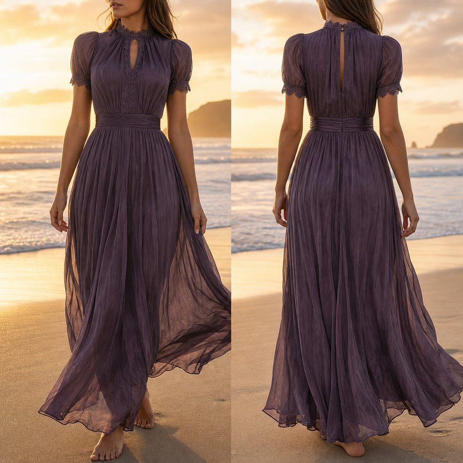 Menton Keyhole Gathered Maxi Dress in Purple