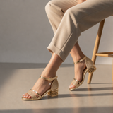 Merano Orthopedic Glitter Block Heel Sandals in Gold