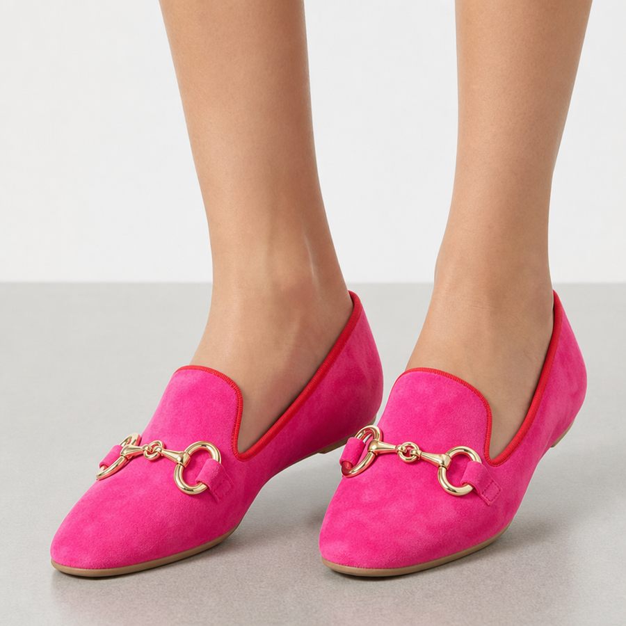 Meteora Suede Horsebit Loafers in Deep Pink