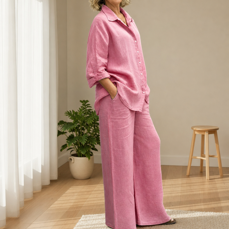 Modica Linen Two-Piece Set in Pink