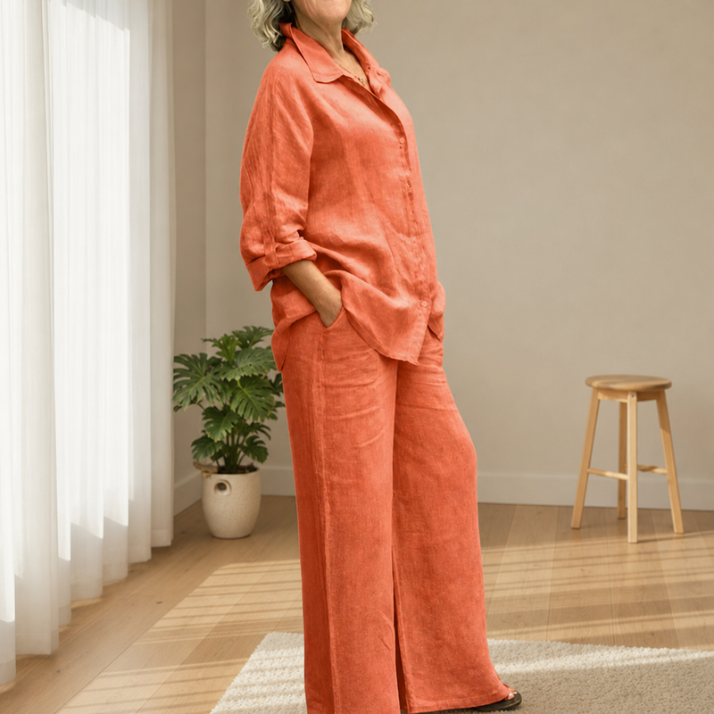 Modica Linen Two-Piece Set in Orange