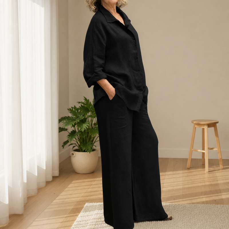 Modica Linen Two-Piece Set in Black