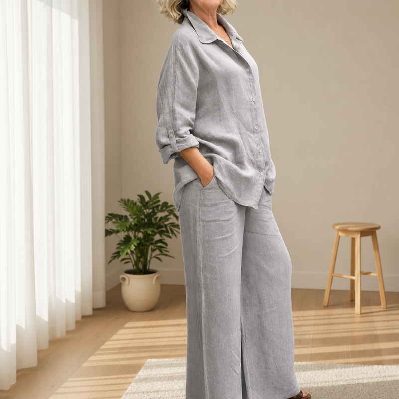 Modica Linen Two-Piece Set in Gray