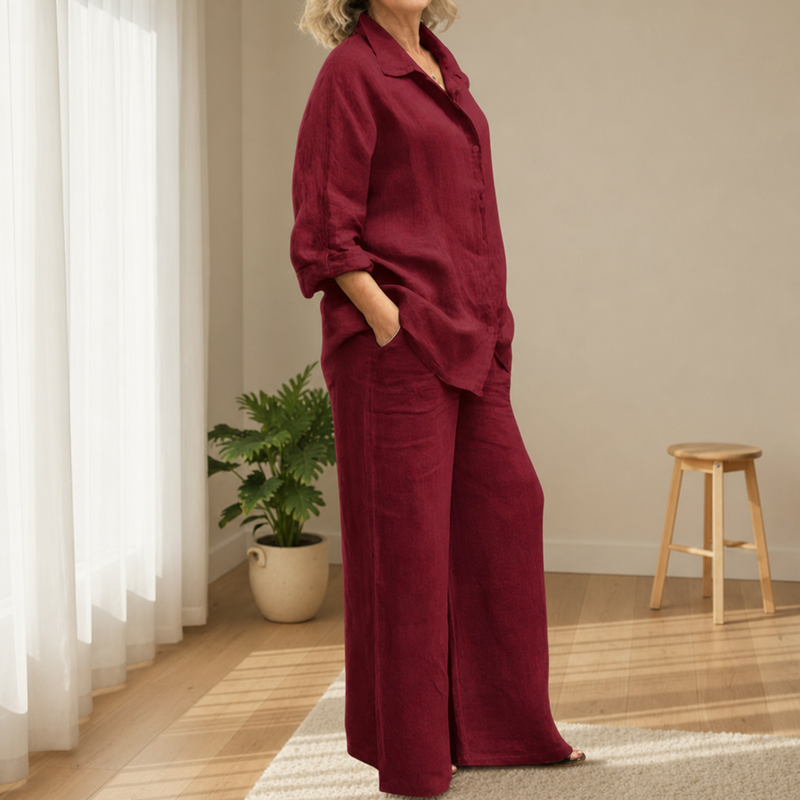 Modica Linen Two-Piece Set in Burgundy
