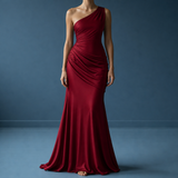 Mojacar One Shoulder Satin Gown in Red