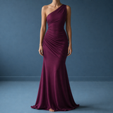 Mojacar One Shoulder Satin Gown in Purple