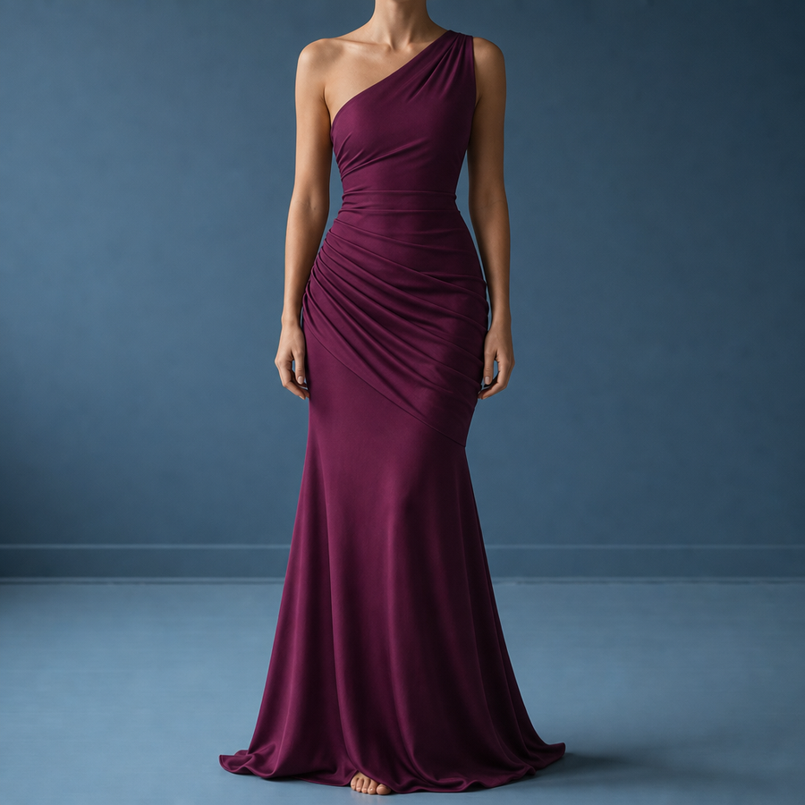 Mojacar One Shoulder Satin Gown in Purple