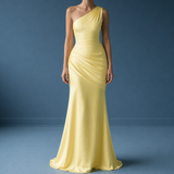 Mojacar One Shoulder Satin Gown in Yellow
