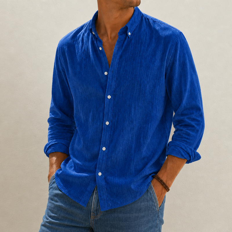 Monsanto Linen Cotton Casual Shirt in Royal Blue