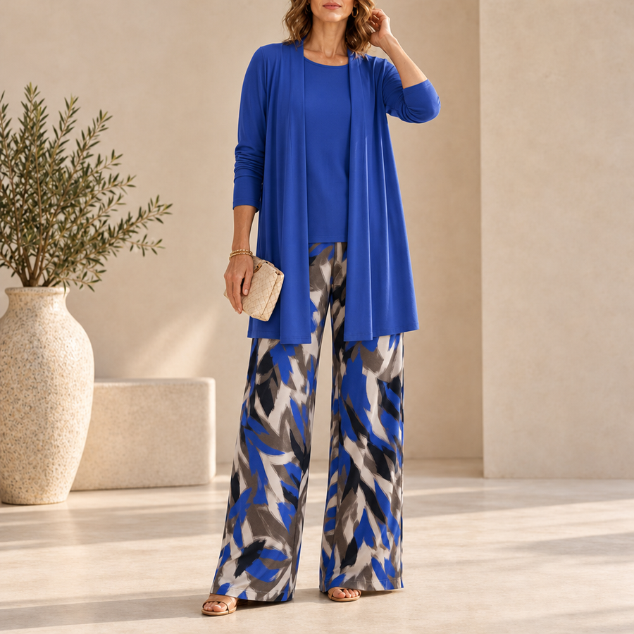 Montalcino Leaf Print 3-Piece Set in Blue