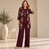 Montalcino Leaf Print 3-Piece Set in Burgundy Blossom