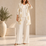 Montalcino Leaf Print 3-Piece Set in Champagne Beige