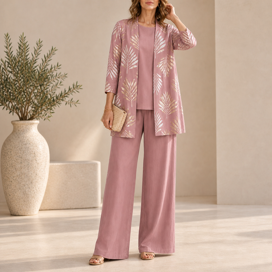 Montalcino Leaf Print 3-Piece Set in Dusty Rose